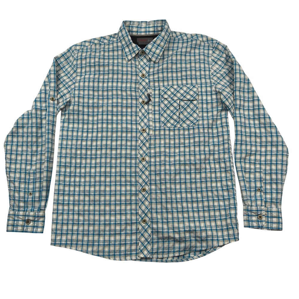 Wrangler Outdoor Mens Medium Regular Fit Plaid Long Sleeve Button Shirt Blue 577